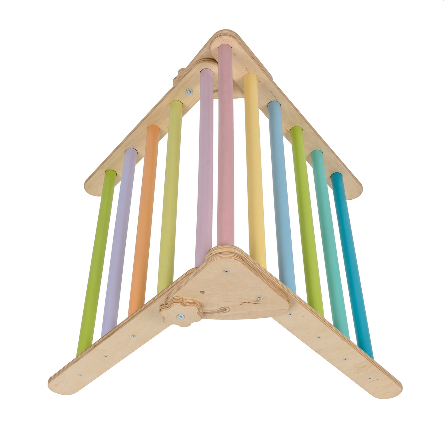 Háromszög mászóka + rámpa + boltív/hinta szett (kis méretű, pasztell színek)