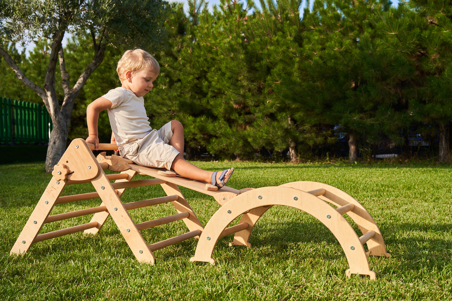 Montessori Play Gym for Kids Set (Arch+Ramp+Board)Wood Min