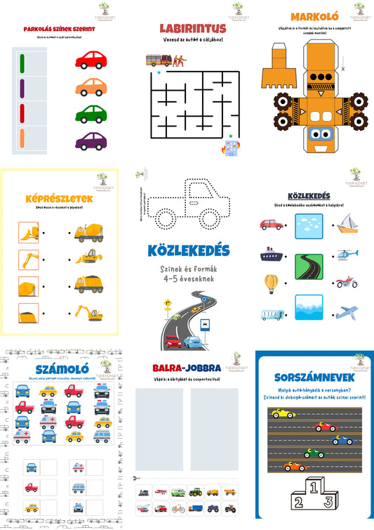 Közlekedés - Színek és formák - 4-5 éveseknek