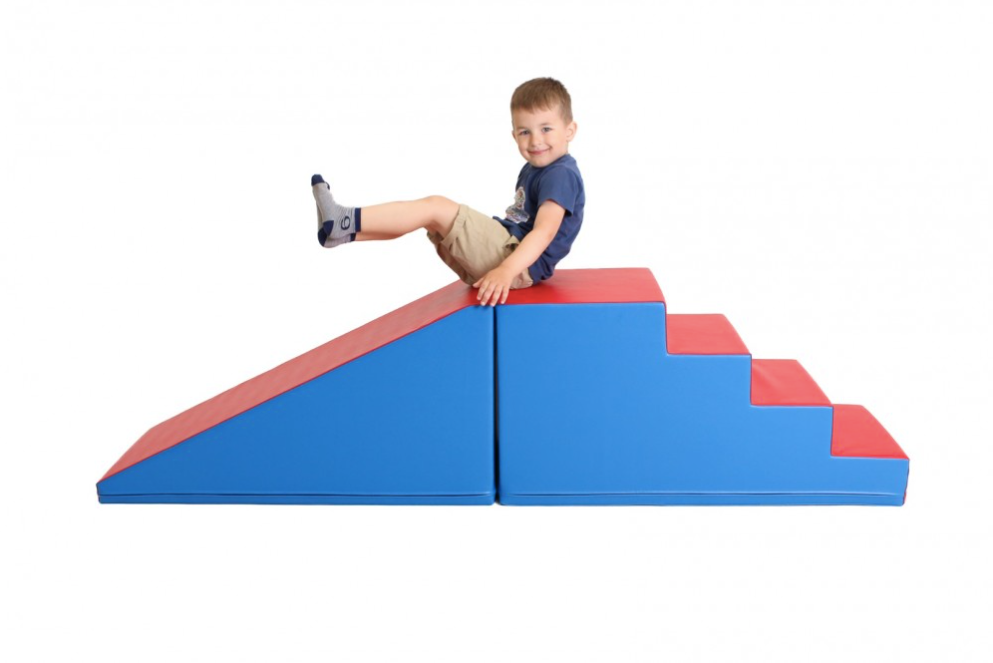 Soft Play Step and Slide Set - Mega Fun Slider (#01X_02, red-blue colours)